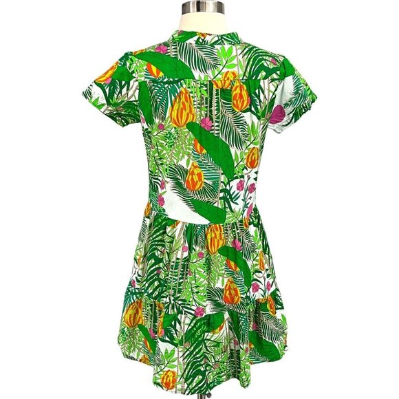 La Plage Alison Short Sleeve Dress Size XS Green Banana Jungle 100% Cotton - Picture 6 of 12